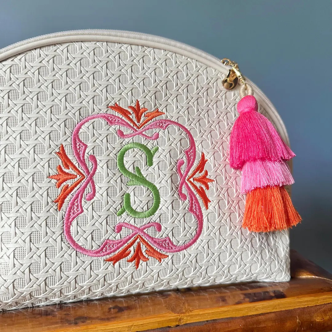 Monogrammed Mahjong Tile Bag: Cream Sugarcane Woven Design - Etsy | Etsy (US)