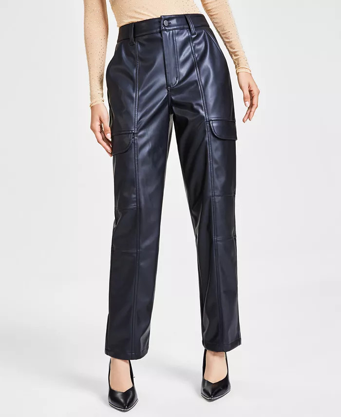 Bar III Women's Faux-Leather Cargo Pants, Created for Macy's - Macy's | Macy's
