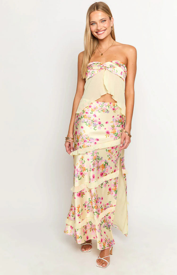 Saldana Yellow Bloom Maxi Skirt | Beginning Boutique | Beginning Boutique (US)