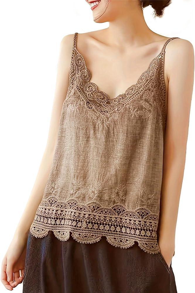 Women's Tank Tops Eyelet Embroidery Sleeveless Spaghetti Strap Tops Scoop NeckCasual Summer | Amazon (US)