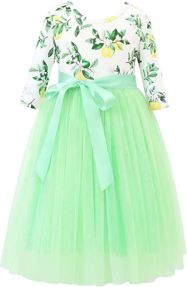 Flofallzique Girls Tulle Dress Long Sleeves Birthday Party Easter Toddler Floral Dress | Amazon (US)