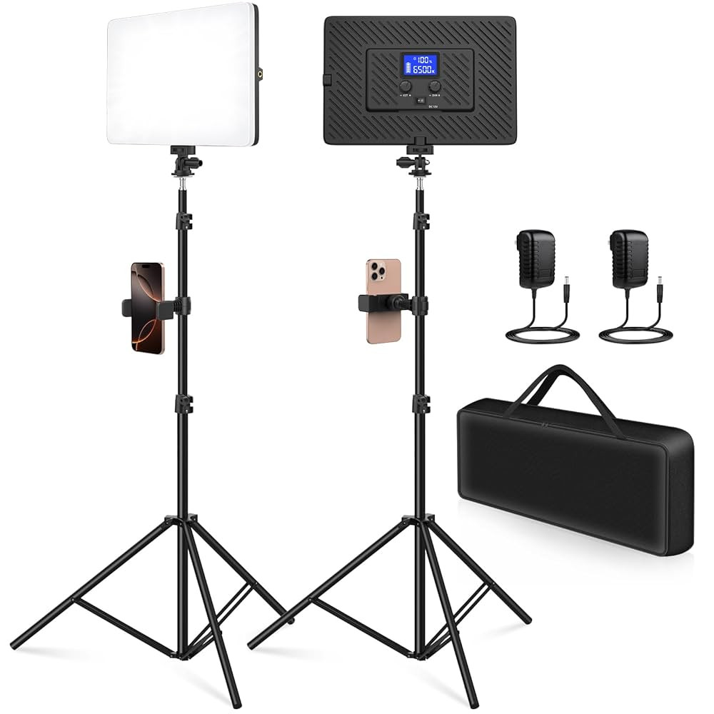 2 Pack Led Video Light Kit, 4000mAh Rechargeable Lithium Battery, Light Panel 2500k-8500k 2200Lux... | Amazon (US)