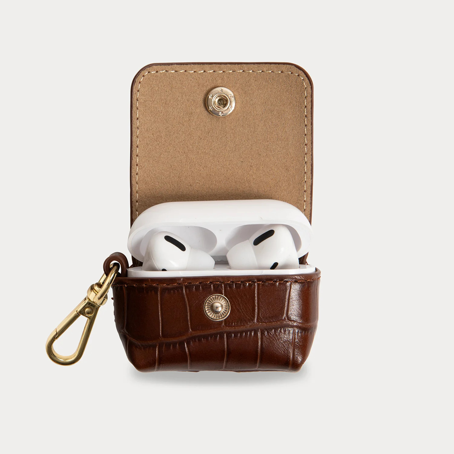 Avery AirPod Clip-On Pouch - Brown Croc/Gold | Bandolier
