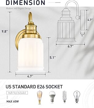 Modern Wall Sconces Set of Two, HWH Brushed Gold Bathroom Vanity Light, Antique Brass Wall Light ... | Amazon (US)