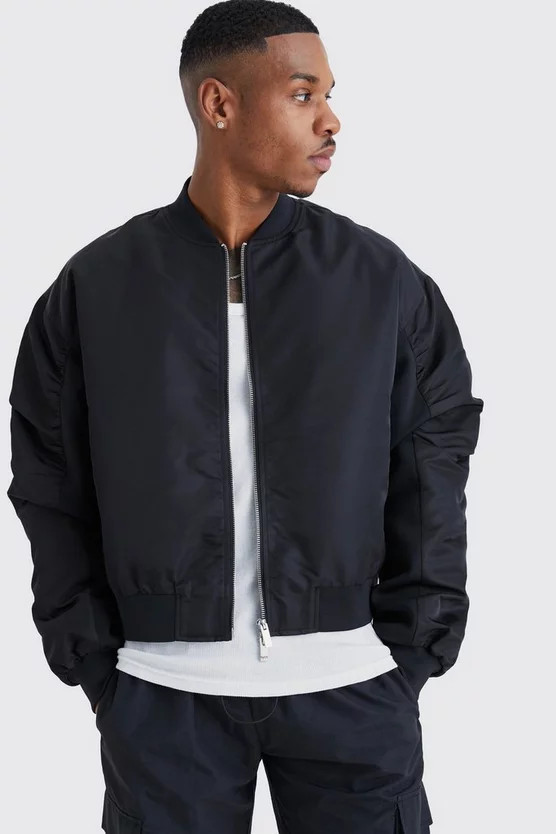 Boxy Contrast Rib Panel Bomber | boohooMAN (US & Canada)