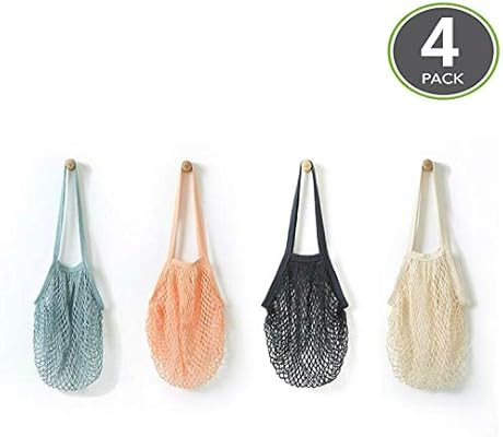 4 Pack Portable Reusable Grocery Bags Fruit and Vegetable Bag Washable Cotton Mesh String Organic... | Amazon (US)