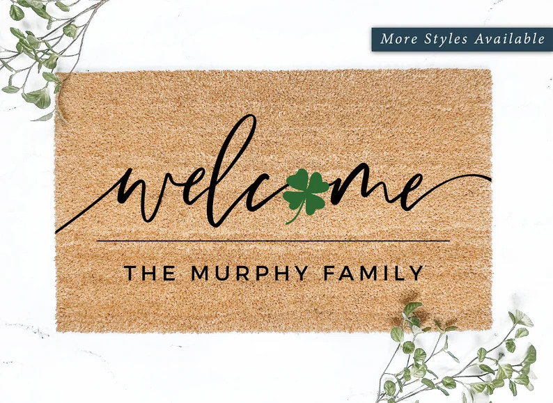 Personalized Shamrock Welcome Doormat | Etsy (US)