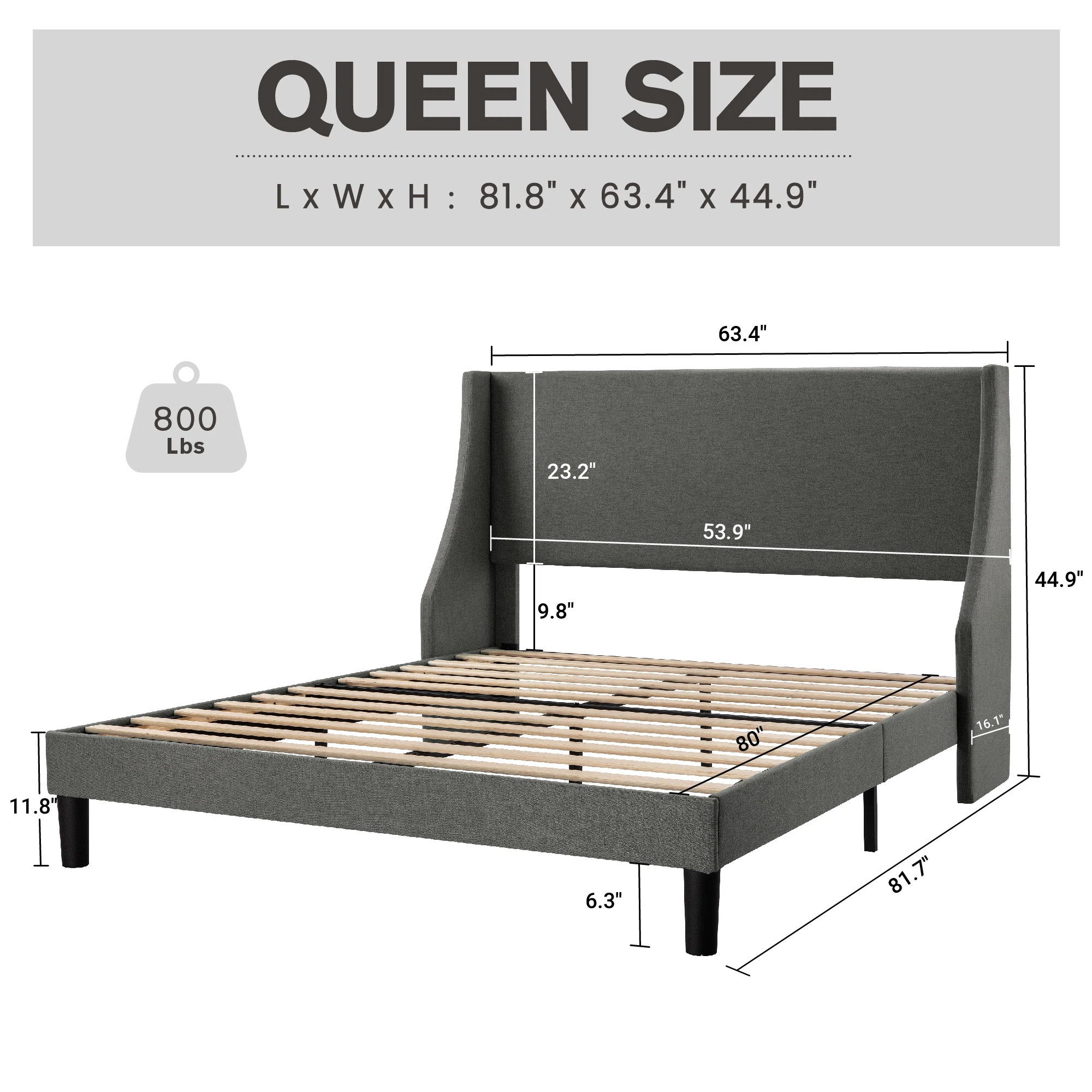 Bowdoin Modern Linen Upholstered Wingback Platform Bed with Wooden Slats | Wayfair North America