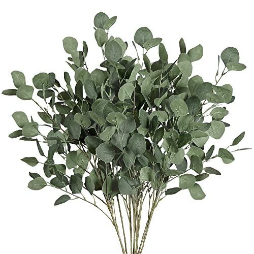Sggvecsy 6 Pcs Eucalyptus Leaves Artificial Eucalyptus Stems Long Silver Dollar Leaves Faux Leaf Branches Fake Silk Eucalyptus for Spring Summer Home Festival Thanksgiving Christmas Decor (Green) | Amazon (US)