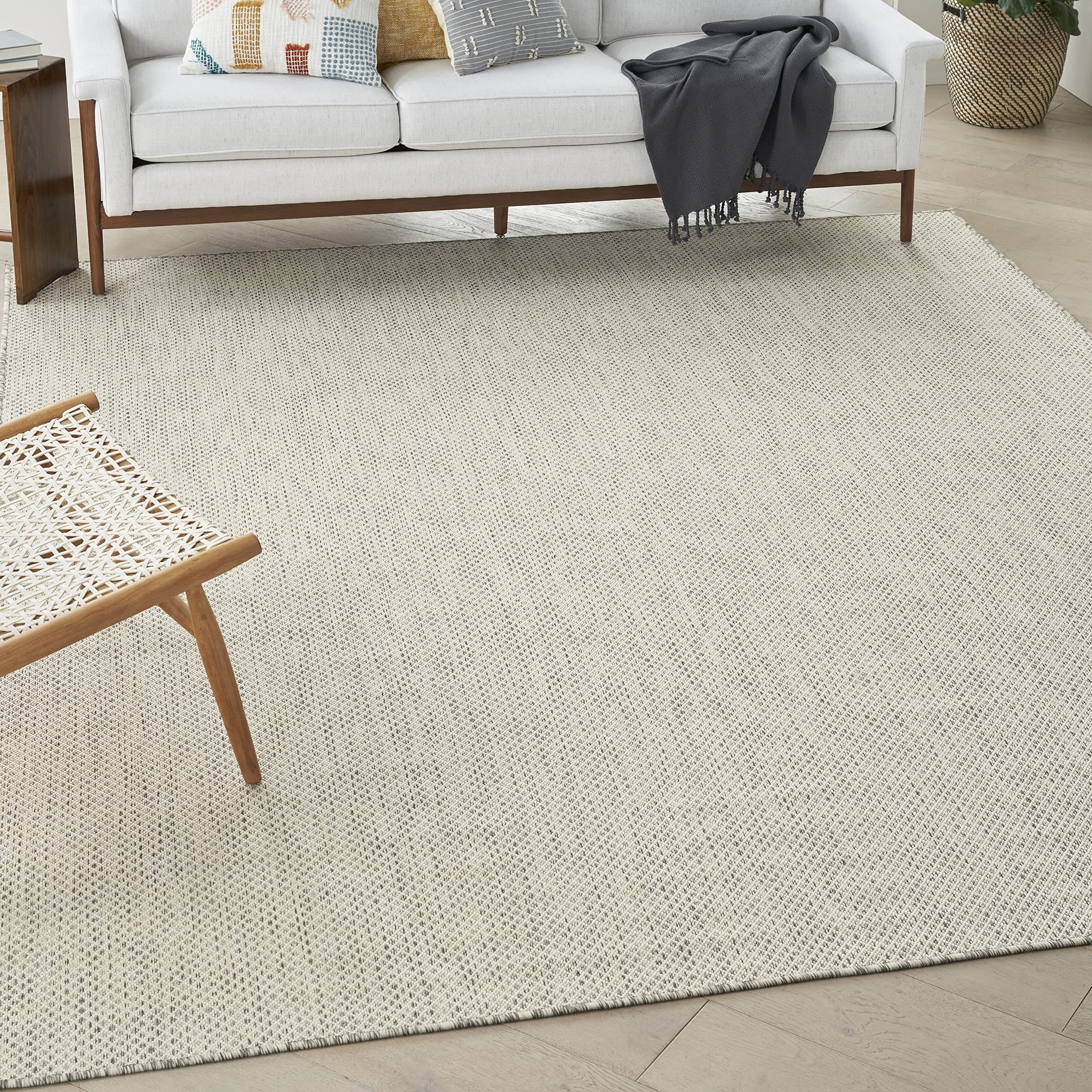 Nourison Courtyard Indoor/Outdoor Ivory Silver 9' x 12' Area Rug, Geometric, Easy Cleaning, Non S... | Amazon (US)
