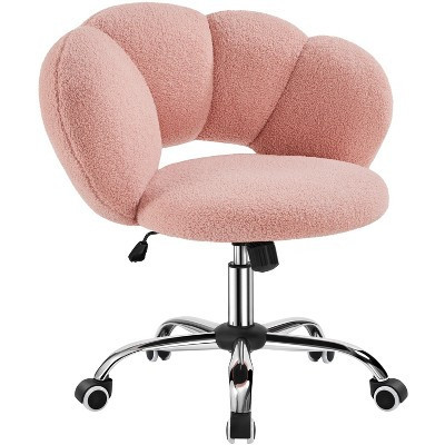 Yaheetech Boucle Upholstered Rolling Makeup Vanity Chair, Pink | Target