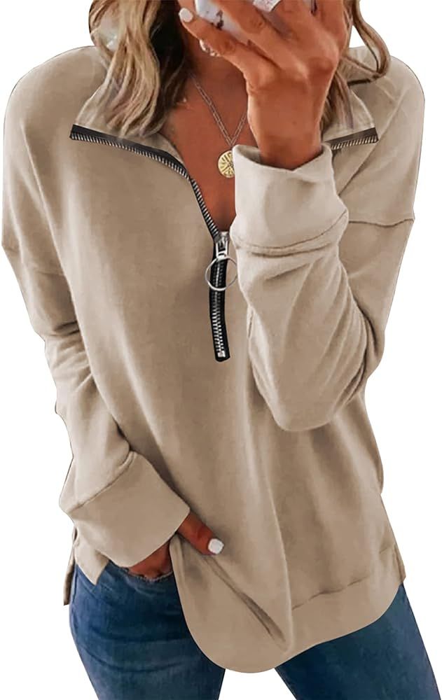 PRETTYGARDEN Women's Causal 1/4 Zip Pullover Long Sleeve Collar Sweatshirts Solid Activewear Runn... | Amazon (US)