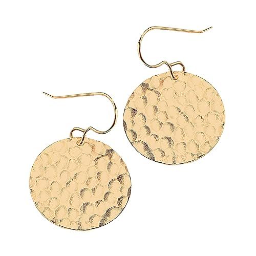 Hammered Disc Dangle Earrings | Large Round Circle Textured Drop Earrings in Silver, Gold, or Ros... | Amazon (US)
