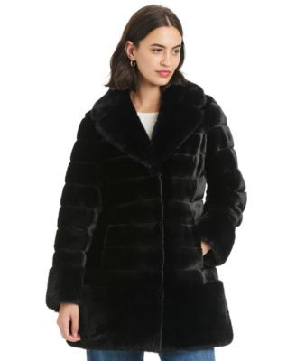 Women's Faux-Fur Notched-Collar Coat | Macy's