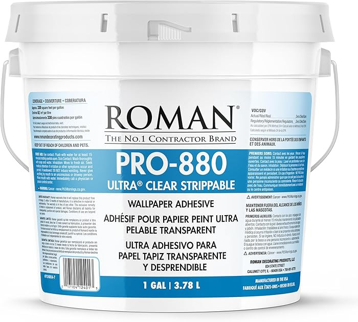 Roman PRO-880 Wallpaper Adhesive & Paste for Any Wallcovering - Ultra Clear Strippable, 1 Gallon(... | Amazon (US)