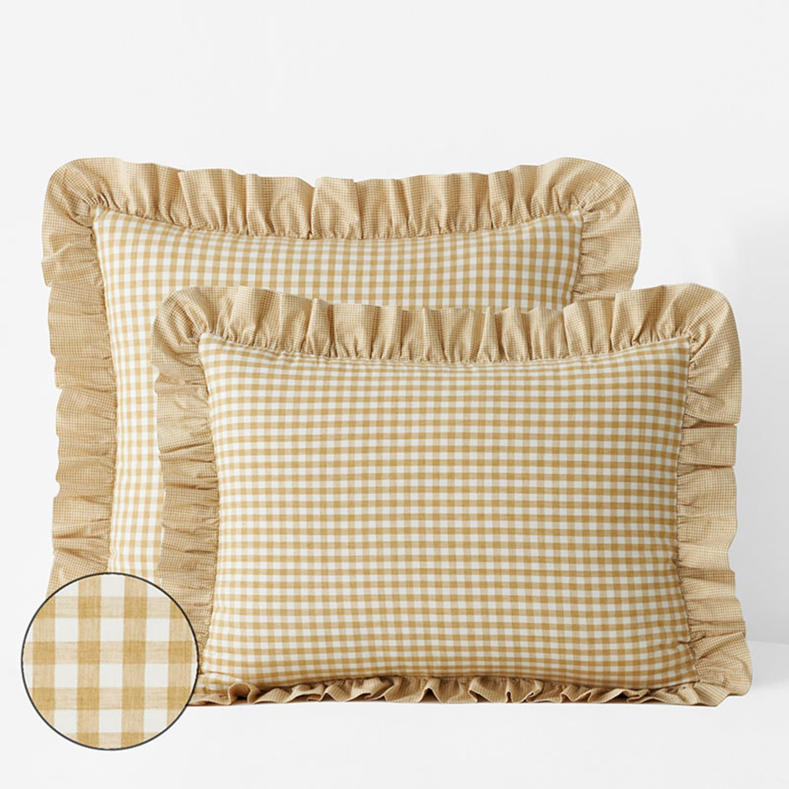 Gingham Classic Cool Melange Cotton Percale Sham - Gold, Standard | The Company Store