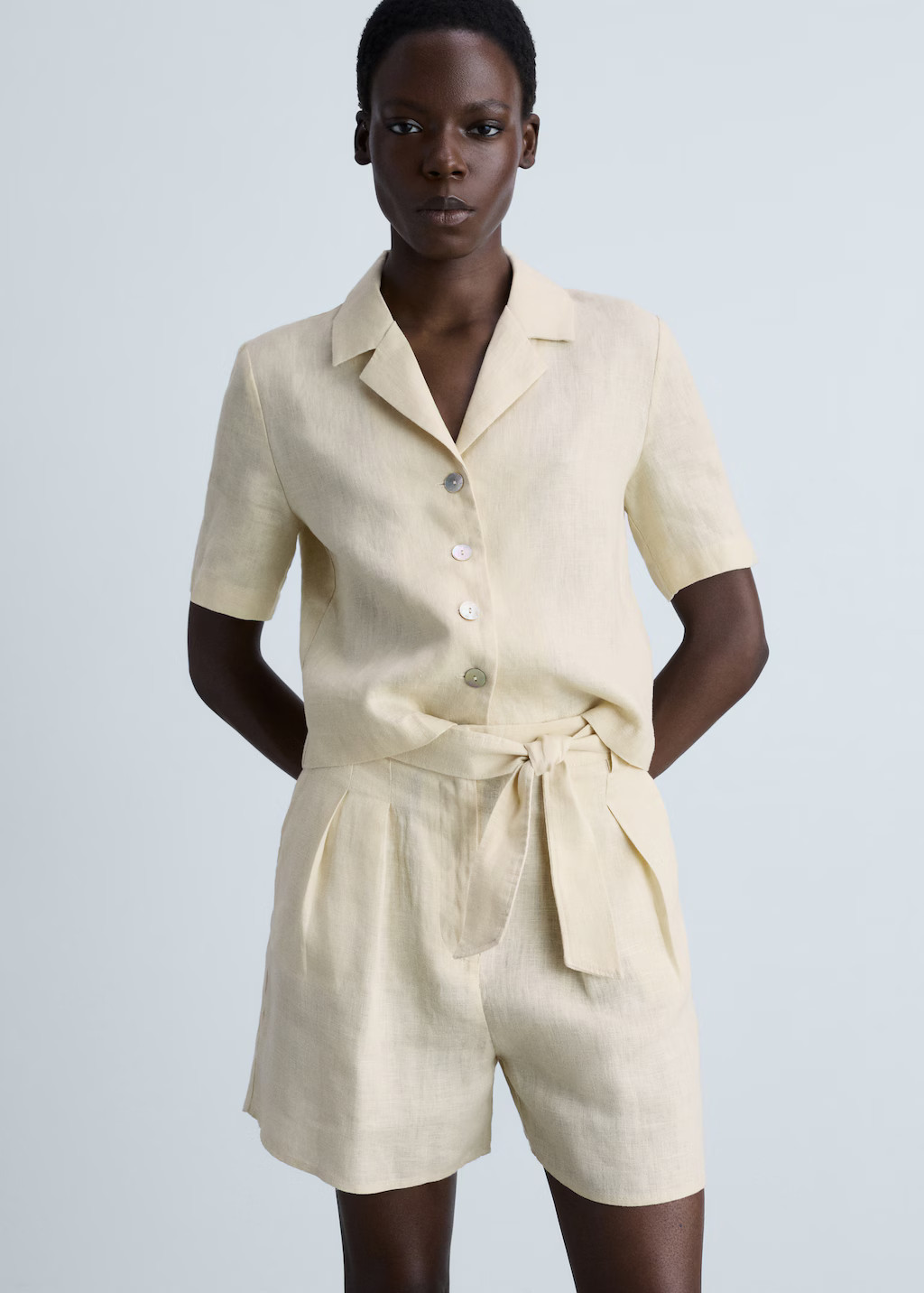 Linen shorts with belt - Women | MANGO United Kingdom | MANGO (UK)