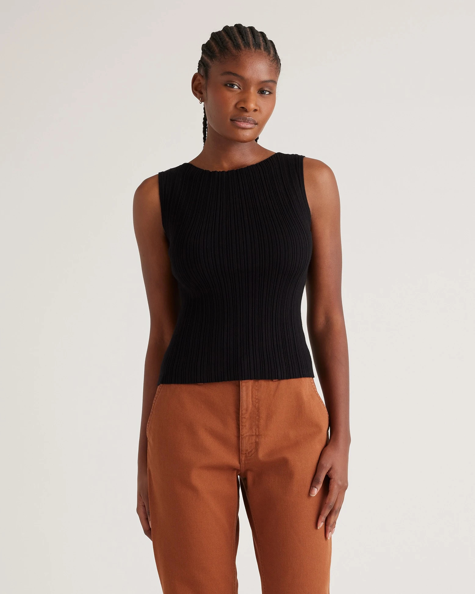 Cotton Cashmere Ribbed Tank in Black | Quince