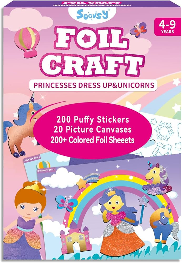 SOOVSY 200 Sheets Princesses & Unicorns Foil Art Fun Kit for Kids, Foil Art for Kids Art Craft DI... | Amazon (US)