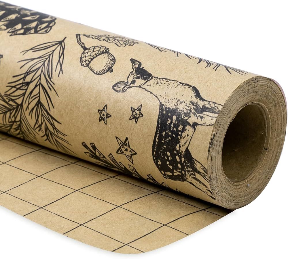 RUSPEPA Kraft Christmas Wrapping Paper Roll - Black Reindeer Design for Holiday Gift Wrap - 17 In... | Amazon (US)