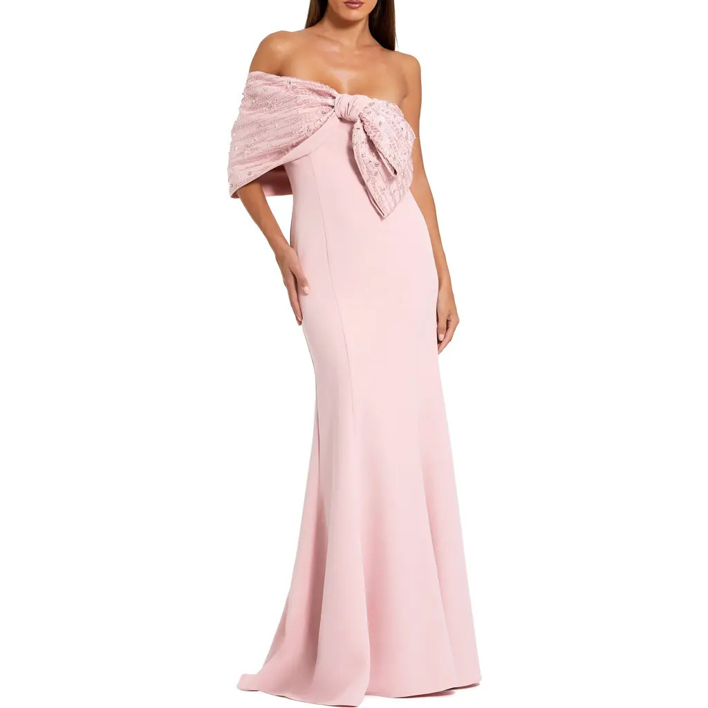Mac Duggal Women's Beaded Off-the-Shoulder Satin Trumpet Gown in Blush at Nordstrom, Size 2 | Nordstrom