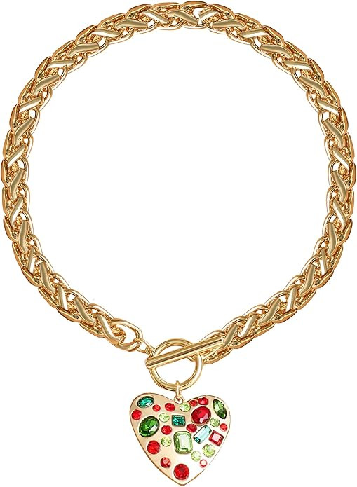 Chunky Statement Large Heart Pendant Choker Togger Lariat Pendant Necklace for Women | Amazon (US)