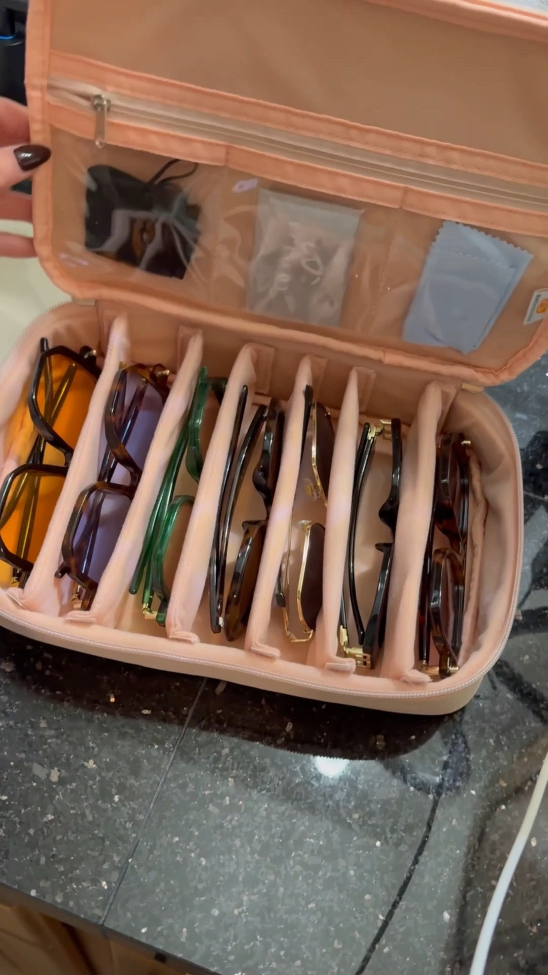 If you know me, you know… I switch my sunglasses with every outfit 🕶️
So traveling with multiple pairs is non-negotiable.

This travel sunglasses carrier is honestly genius:
✔️ Holds multiple pairs
✔️ Super slim — doesn’t take up space
✔️ Adjustable to fit different lens sizes
✔️ And it’s so affordable

No more crushed frames or digging through my bag trying to find the right pair. This is the perfect travel case if you’re a sunglasses girl like me.

Linked here 🤍
#LTKtravel #TravelEssentials #SunglassesCase #TravelMustHaves #AffordableFinds #PackingHacks

#LTKTravel