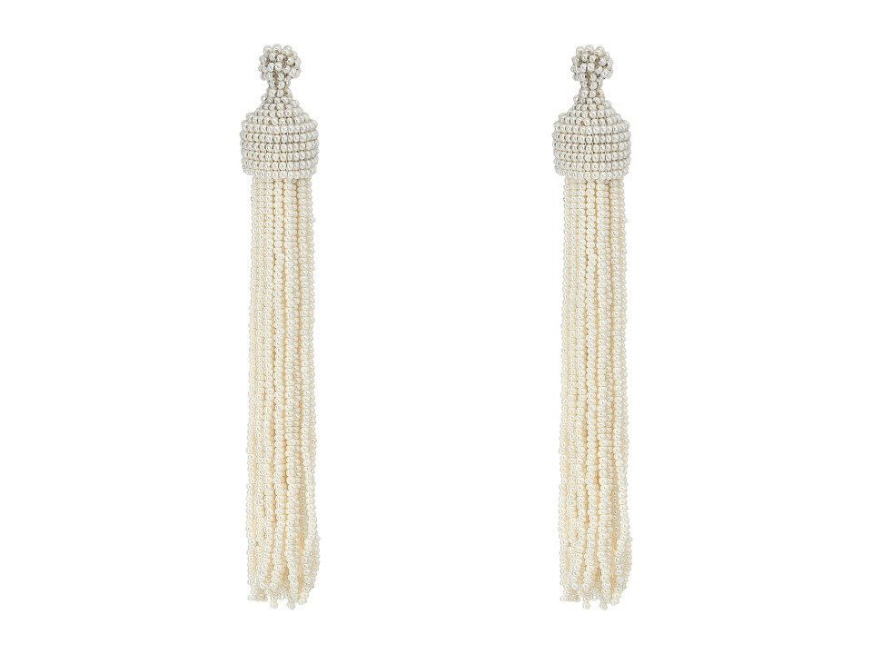 Kenneth Jay Lane White Pearl Seed Bead Tassel Direct Post Ear Earrings (White Pearl) Earring | Zappos