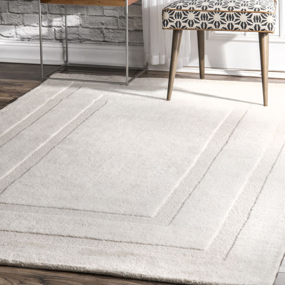 Ivory Double Border Solid Area Rug | Rugs USA