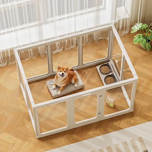 Jalove 30" H Clear Acrylic Plastic Dog Playpen Indoor, 10PCS for Puppy Cat Rabbit Ferret Transparent Pet Pen, Easy Assemble Whelping Crate Kennel Cage Enclosure, Ideal for Small to Medium Dogs, White | Amazon (US)