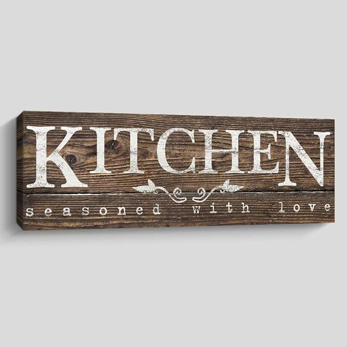 Pigort Rustic Kitchen Sign Decor for Above Cabinets Counter Canvas Print Brown Wood Grain Farmhou... | Amazon (US)