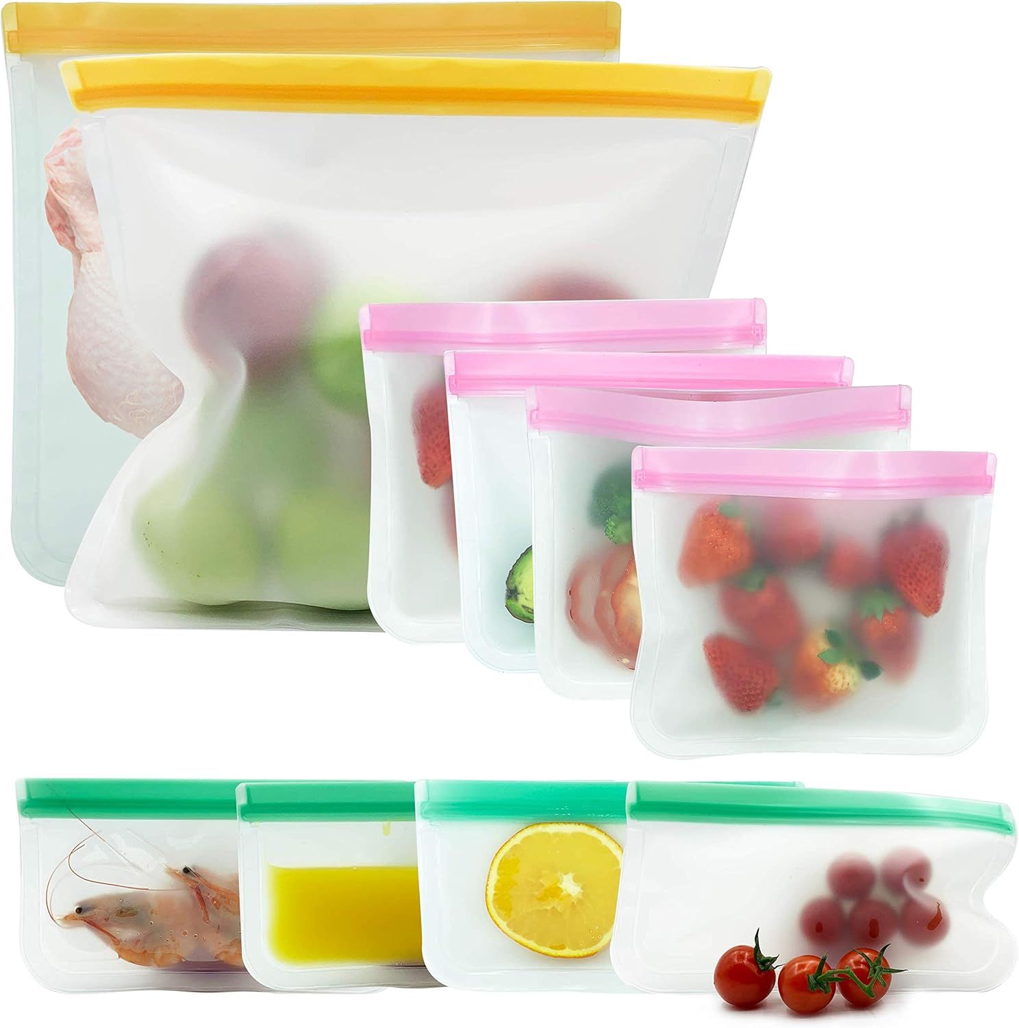 Reusable Food Storage Bags - 10 Pack BPA FREE Flat Freezer Bags(2 Reusable Gallon Bags + 4 Leakpr... | Amazon (US)
