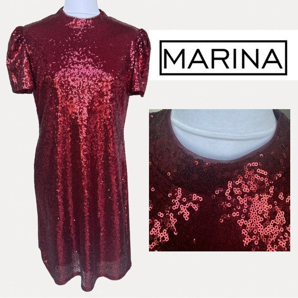 Marina Red Sequin Shift NYE Dress 8 Medium M valentines Day cocktail mermaidcore | Poshmark