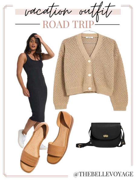 Cute and comfy road trip outfit!  Vuori tank dress, cropped madewell cardigan, madewell slip on sandals, Lo & Sons crossbody bag.  #traveloutfit 

#LTKSeasonal #LTKstyletip #LTKtravel