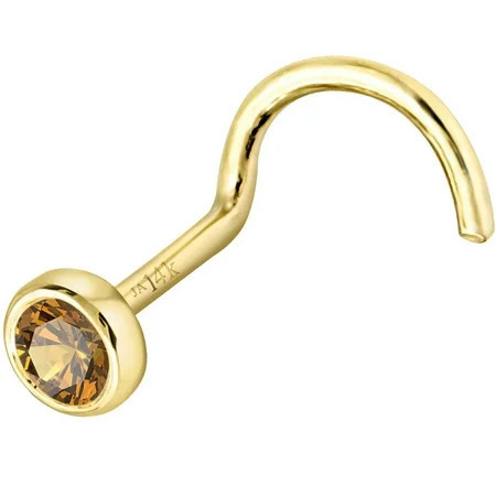 Solid 14K Yellow Gold Nose Screw Stud Bezel Set 2.5mm Citrine 22G Cork-screw Nose Stud - November Birthstone Nose Ring Stud NSBZ-CN25YG | Walmart (US)