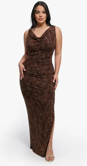 Popilush Shapewear Cowl Neck Leopard Ruched Sculpting Maxi Dress | Nordstrom | Nordstrom