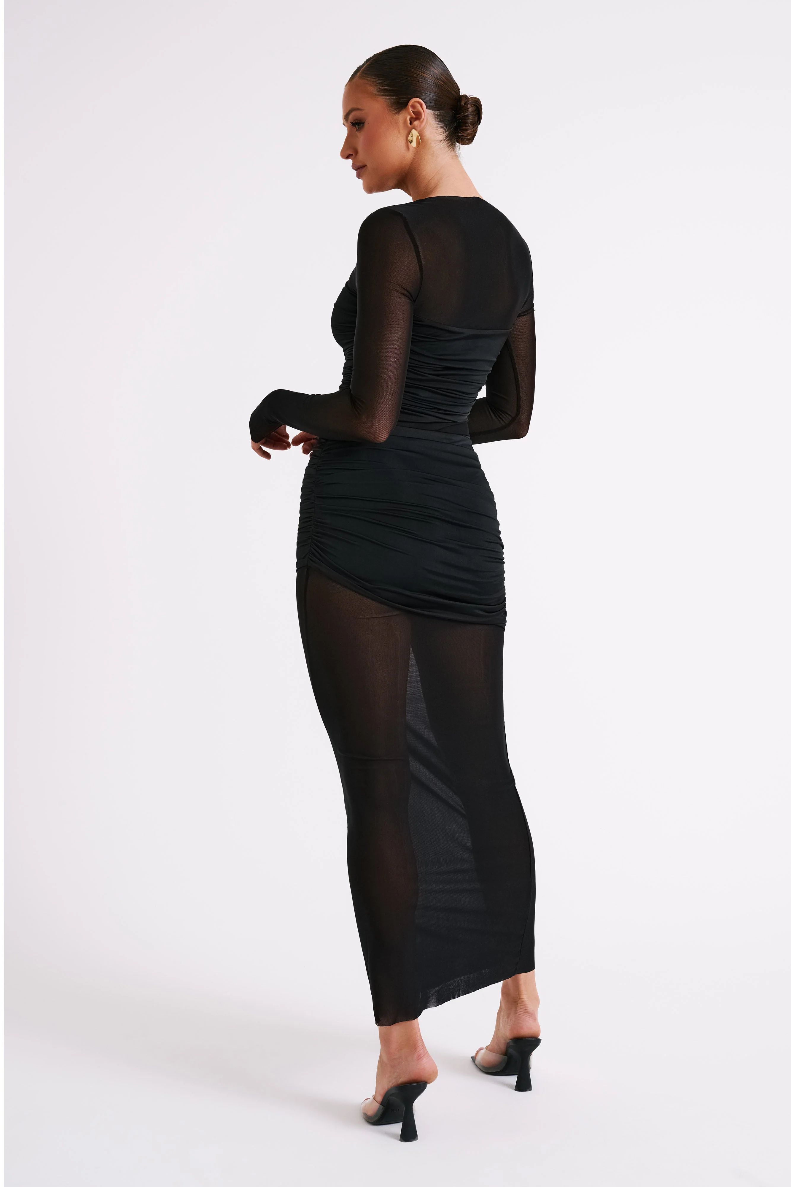 Kate Mesh And Nylon Maxi Dress - Black | MESHKI US