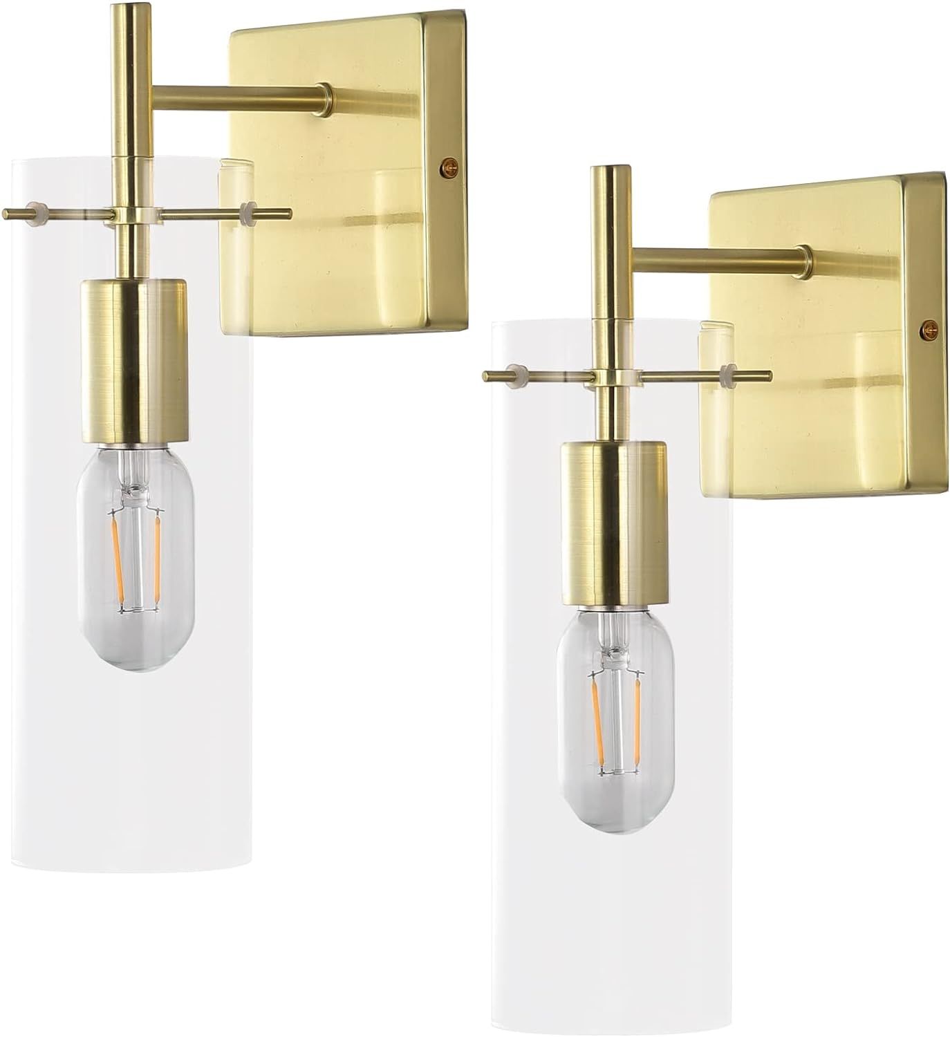 KRASTY Set of Two Gold Wall Sconce, Bathroom Sconces Wall Lighting Fixture with Glass Shade, Mode... | Amazon (US)