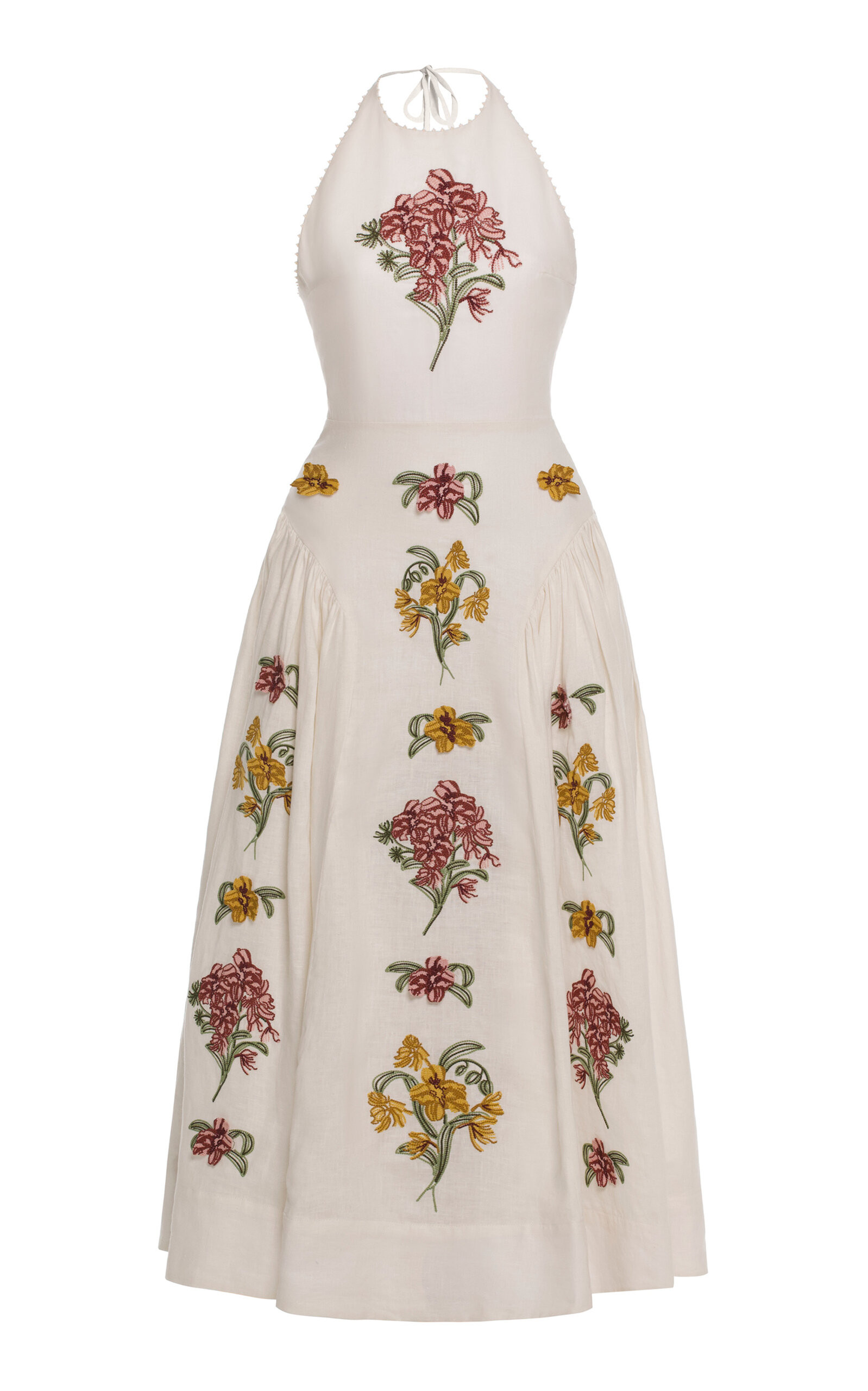 Agua by Agua Bendita Balsa Embroidered Linen Midi Halter Dress - Moda Operandi | Moda Operandi (Global)