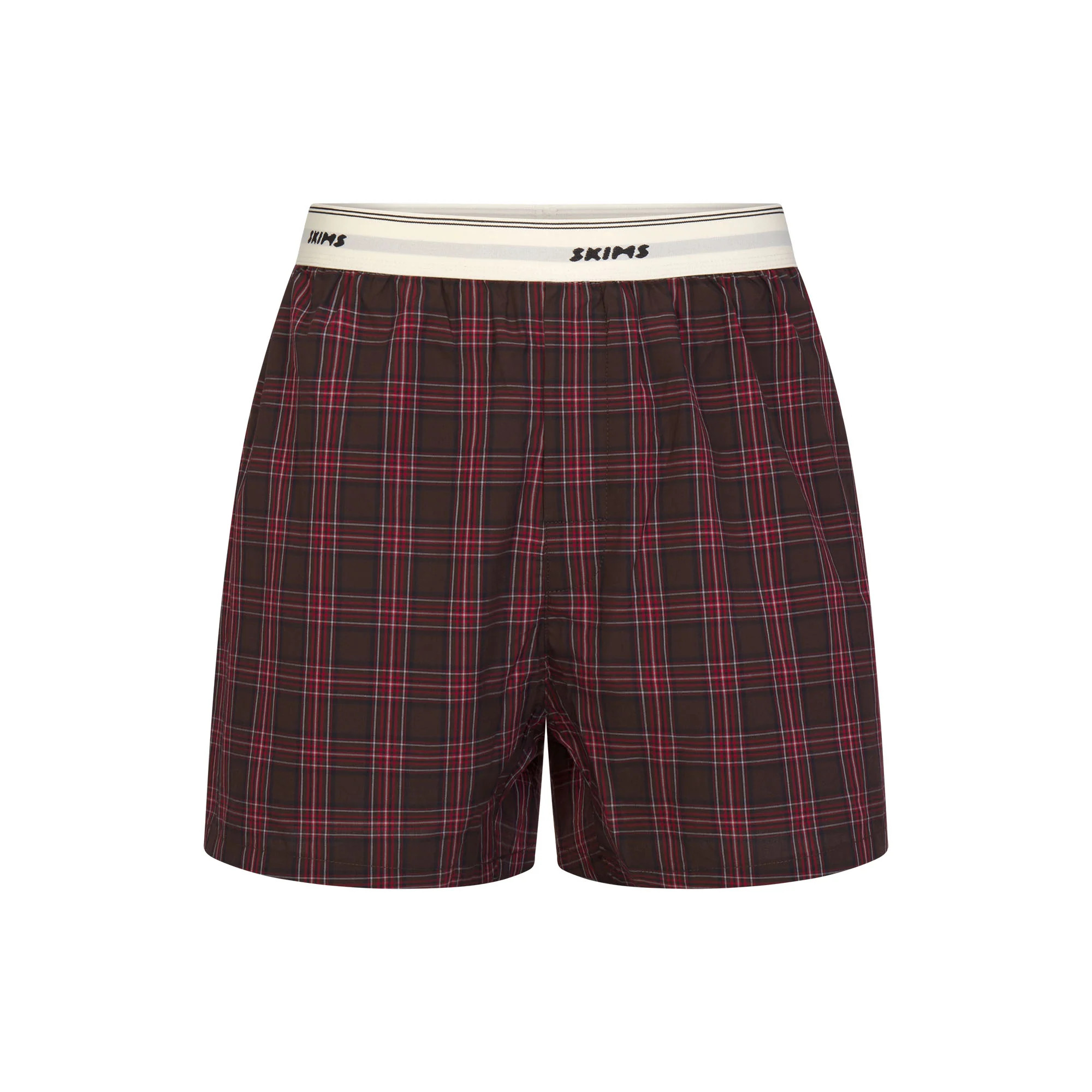 COTTON POPLIN MENS LOGO BAND BOXER | PHOENIX MERLOT MINI PLAID | SKIMS (US)