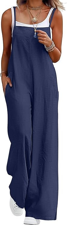 Lepunuo Womens Casual Loose Jumpsuits Summer Boho Wide Leg Rompers Sleeveless Overalls with Pocke... | Amazon (US)