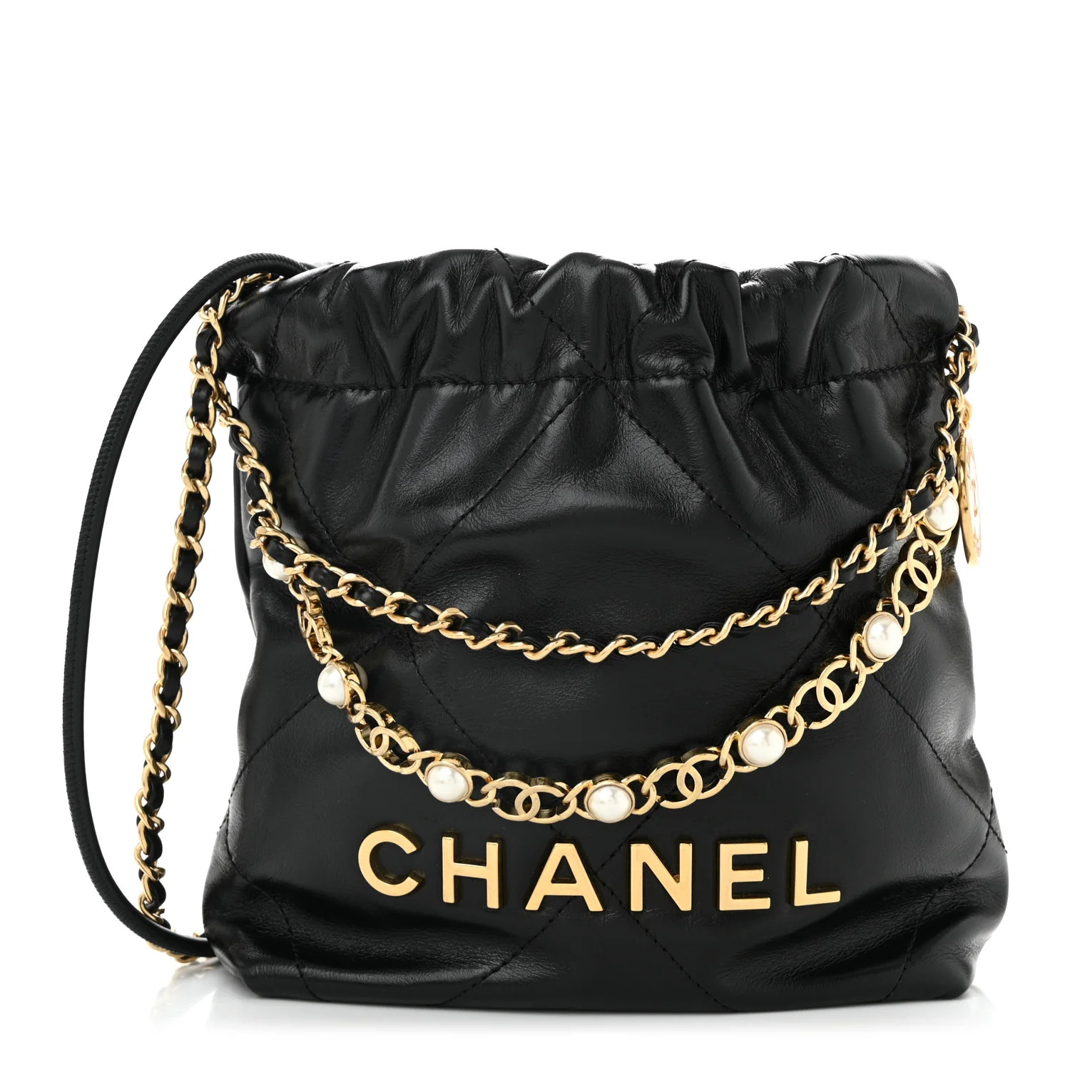 Chanel Shiny Calfskin Quilted Pearl CC Chain Mini Chanel 22 Black 1730056 | FASHIONPHILE (US)