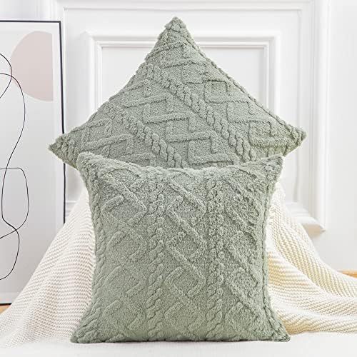 Amazon.com: MADIZZ Set of 2 Soft Plush Fuzzy Short Wool Fleece Throw Pillow Covers 18x18 inch Gre... | Amazon (US)