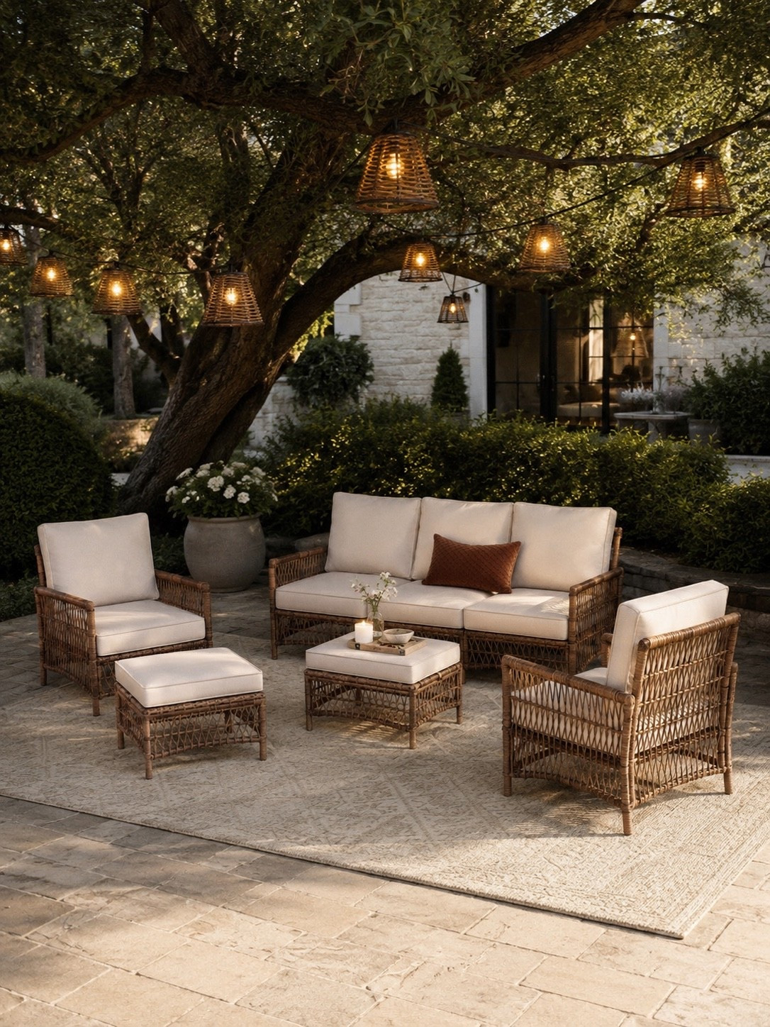 This backyard setup feels like a luxury resort at home ✨🌿

I’m obsessed with how warm and inviting this outdoor space feels with the woven seating, layered neutral textures, and glowing lantern lights hanging through the trees 🤍 The cozy ambiance paired with the soft lighting creates the perfect setting for slow summer evenings, hosting friends, or unwinding outside after a long day ✨

This is exactly the kind of outdoor living space that makes home feel extra special 🤍

Follow @farmtotablecreations on Instagram for more cozy home finds and elevated outdoor inspiration 🤍

#LTKHome #OutdoorLiving #PatioInspo #BackyardGoals #CozyHome #OutdoorDecor #EuropeanFarmhouse #ModernFarmhouse #OutdoorFurniture #BackyardDesign #SummerNights #HomeDecor #McGeeAndCoStyle #NeutralHome #LTKStyle

#LTKSaleAlert #LTKSeasonal #LTKHome