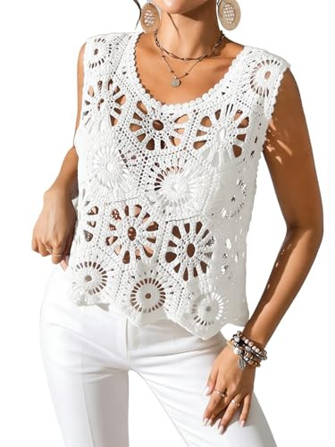 miduo Womens Boho Knit Crochet Top Scoop Tank Tops Beachwear Tops Shirts | Amazon (US)