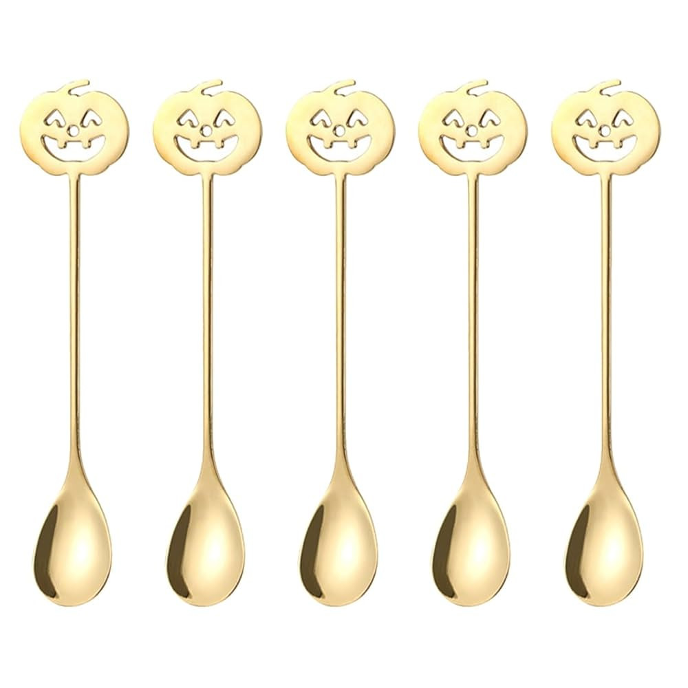Garneck 5pcs Pumpkin Shaped Spoons Halloween Serving Spoons 5.9 Inch Tea Coffee Stir Kitchen Silv... | Amazon (US)