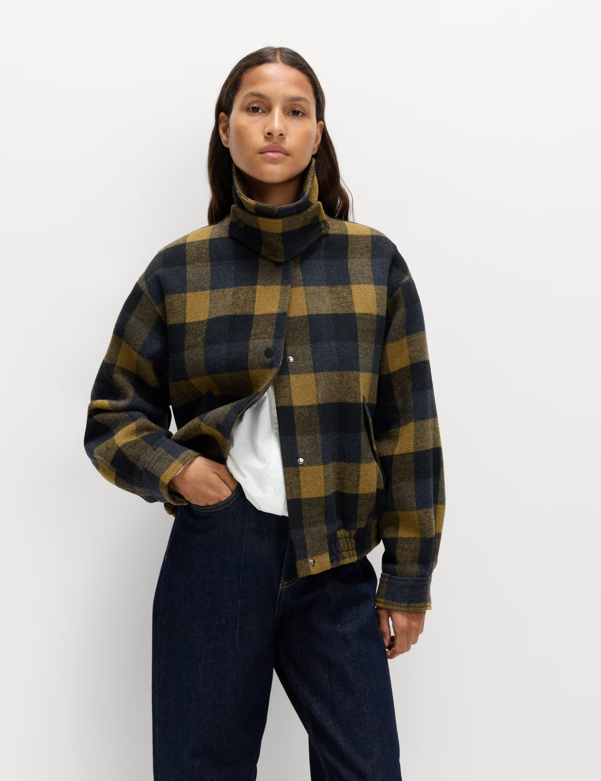 Checked Collared Bomber Jacket with Wool | M&S | M&S | Marks & Spencer (UK)