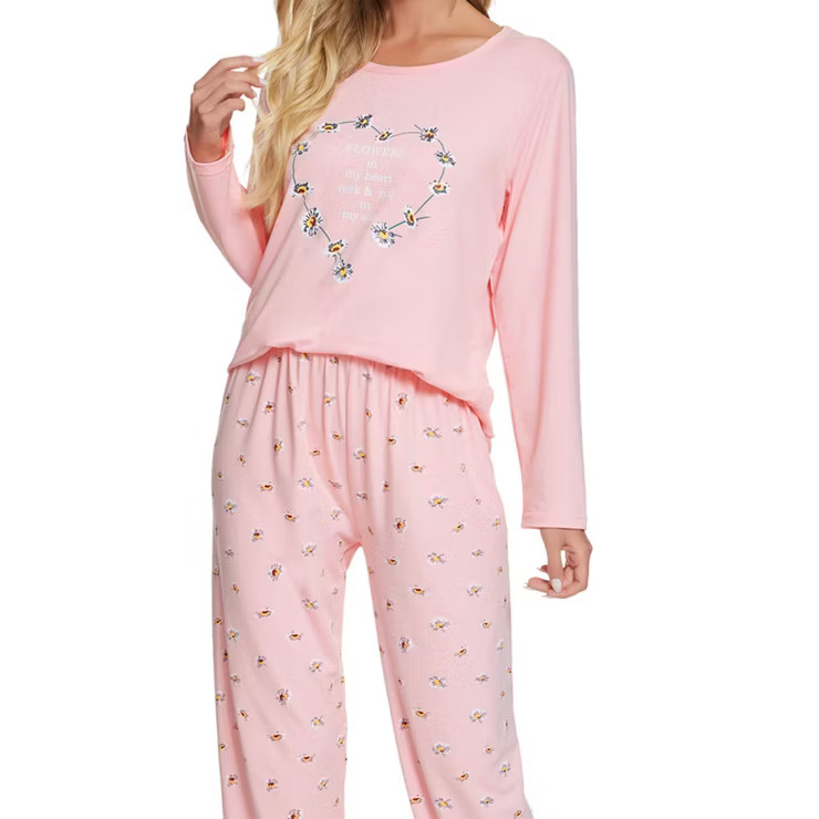 cheibear Womens Sleepwear Lounge Heart Print with Pants Long Sleeve Pajama Set | Target