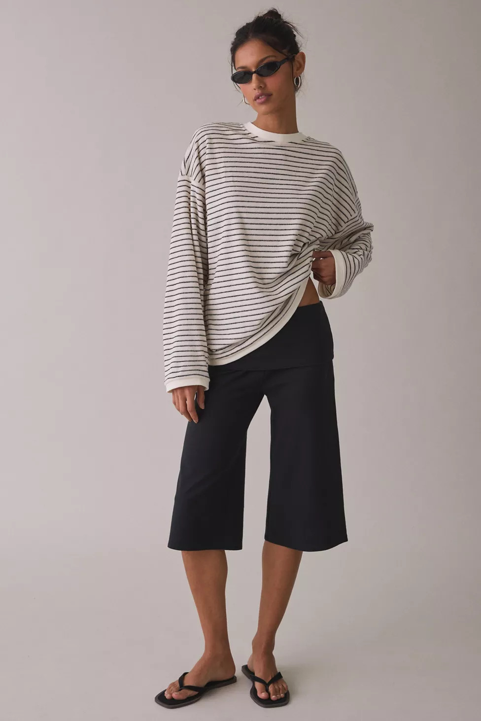 Lioness Bry Noir Stripe Oversized Long Sleeve Tee | Urban Outfitters (US and RoW)