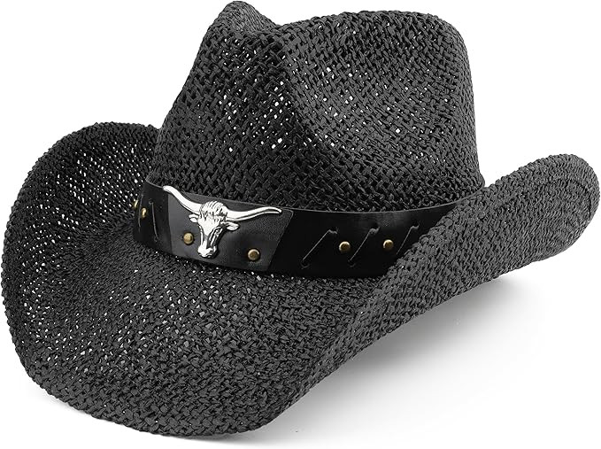 Straw Cowboy Hat for Women Men Sun Beach Western Cowgirl Hat | Amazon (US)